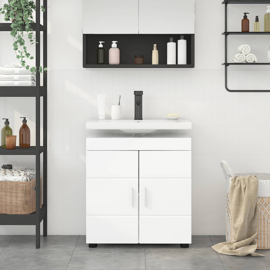 Badezimmerschrank-Set TULUM Hochglanz Weiß 60 x 34 x 63 cm