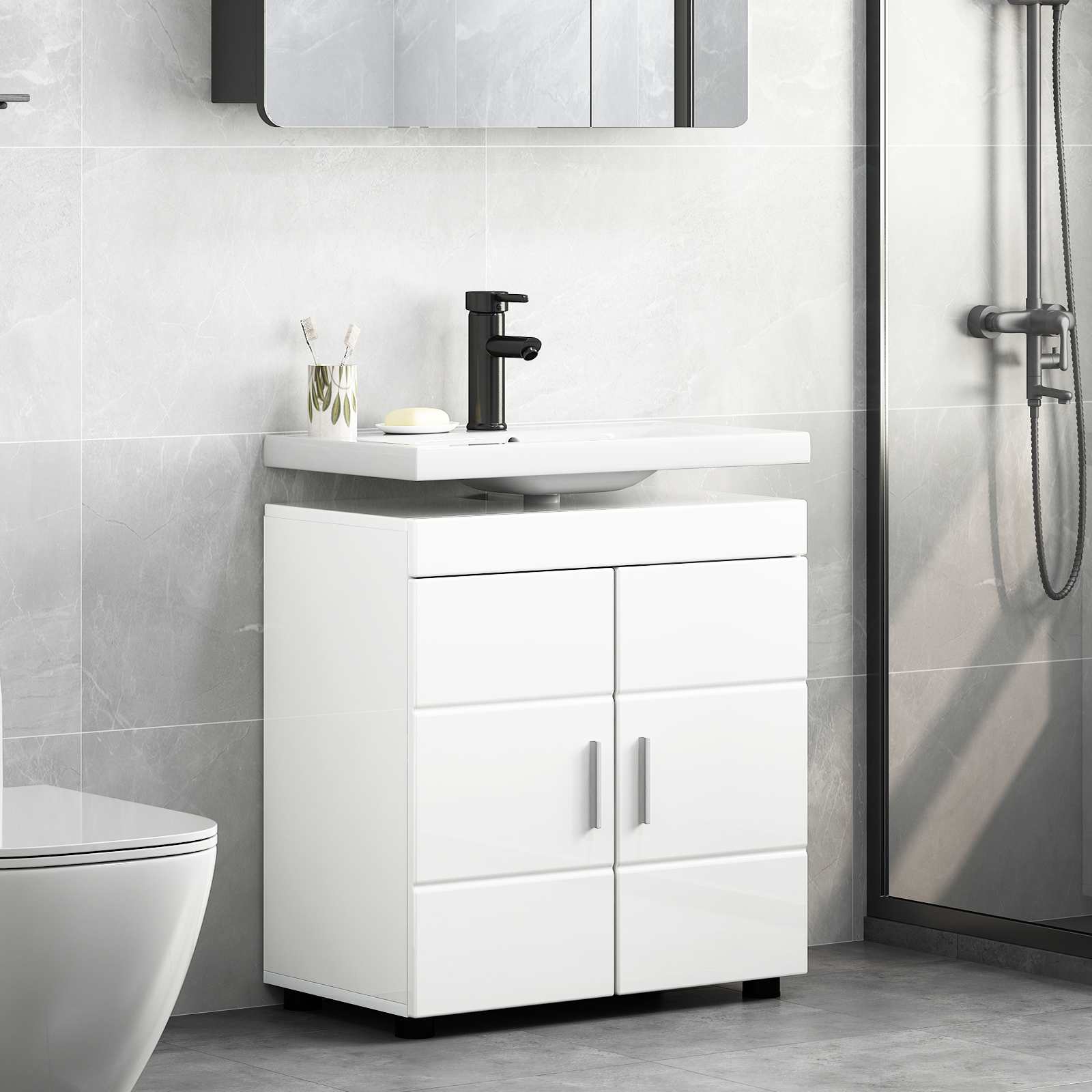 Badezimmerschrank-Set TULUM Hochglanz Weiß 60 x 34 x 63 cm