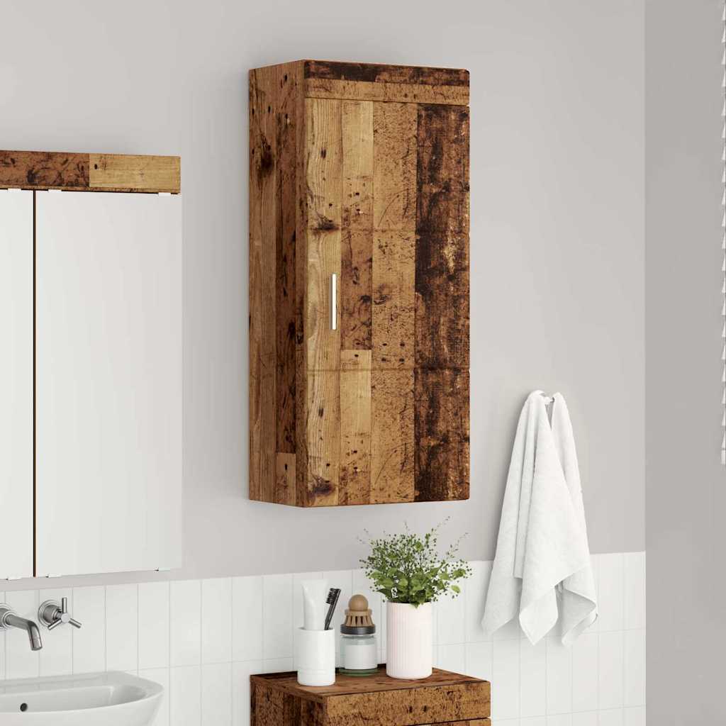Badezimmer-Wandschrank mit Tür TULUM Altholz 37 x 24,5 x 86 cm