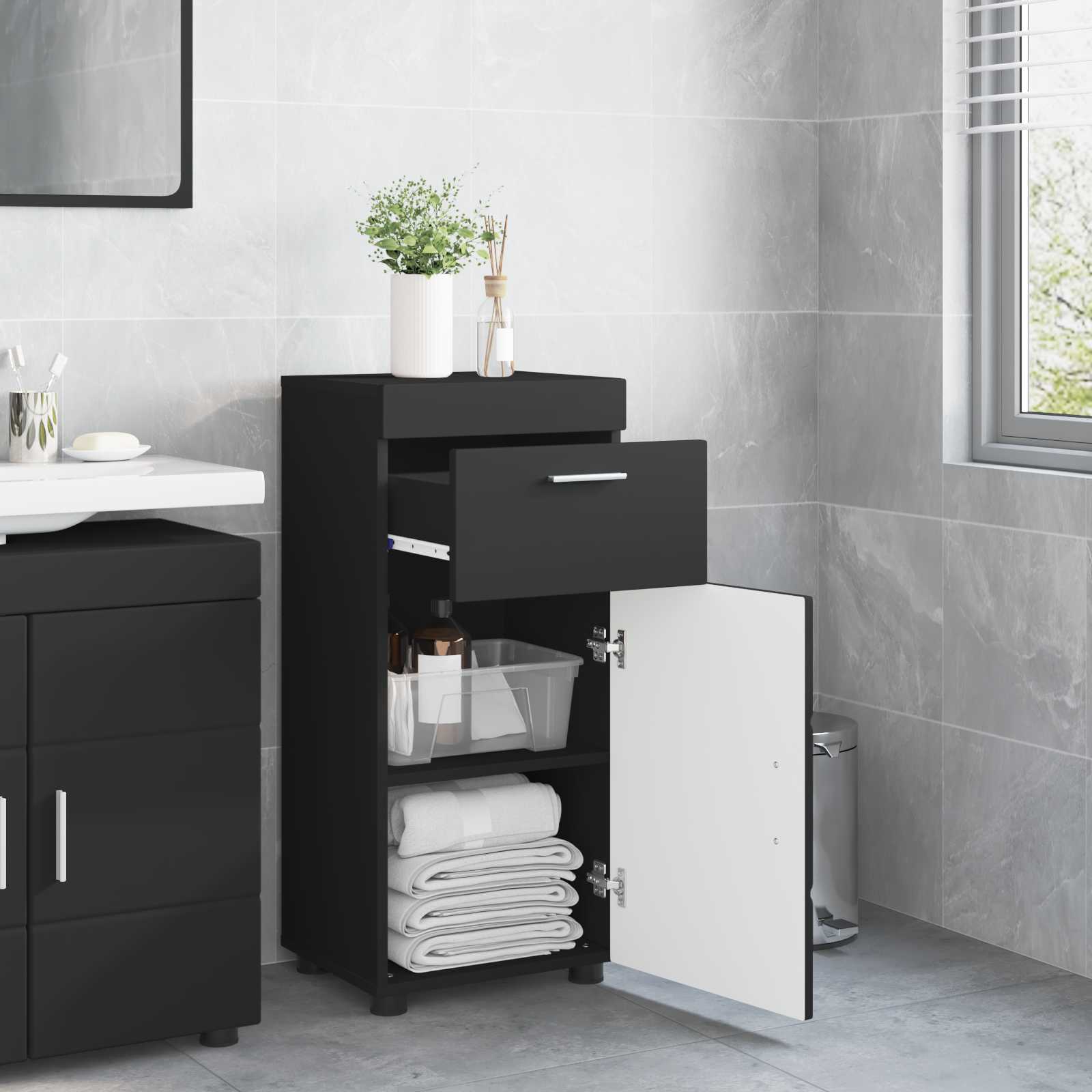 Badezimmerschrank-Set TULUM Schwarz 37 x 31,5 x 82 cm