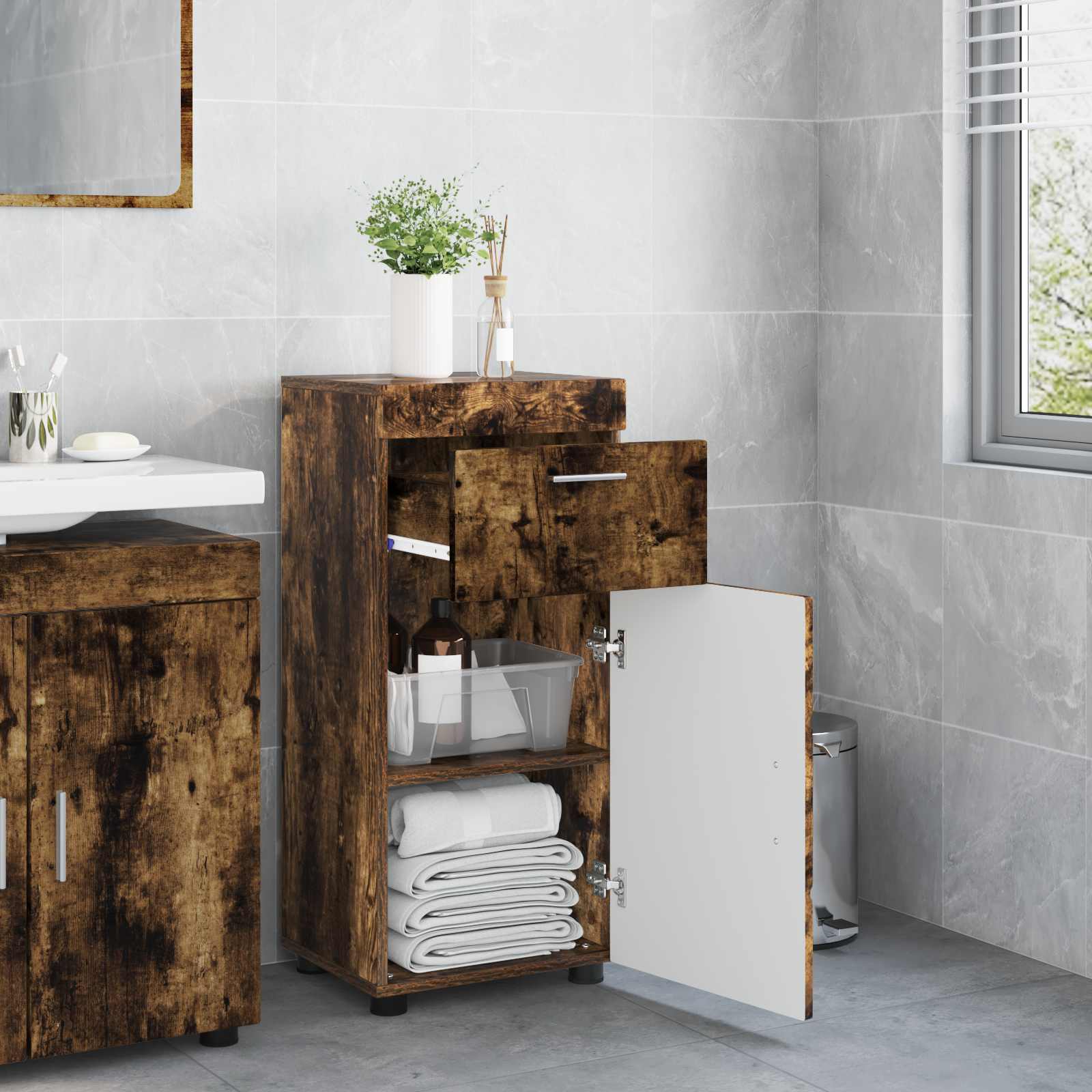 Badezimmerschrank-Set TULUM Geräucherte Eiche 37 x 31,5 x 82 cm