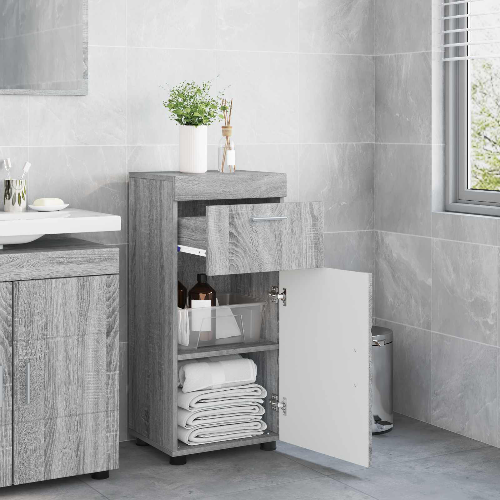 Badezimmerschrank-Set TULUM Graues Sonoma 37 x 31,5 x 82 cm
