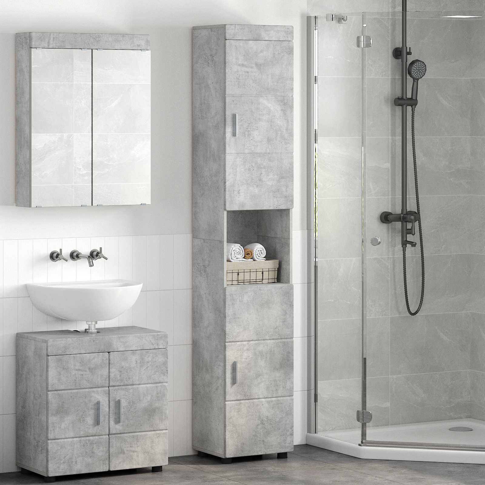 Badezimmerschrank-Set TULUM Beton Grau 37 x 31,5 x 203 cm