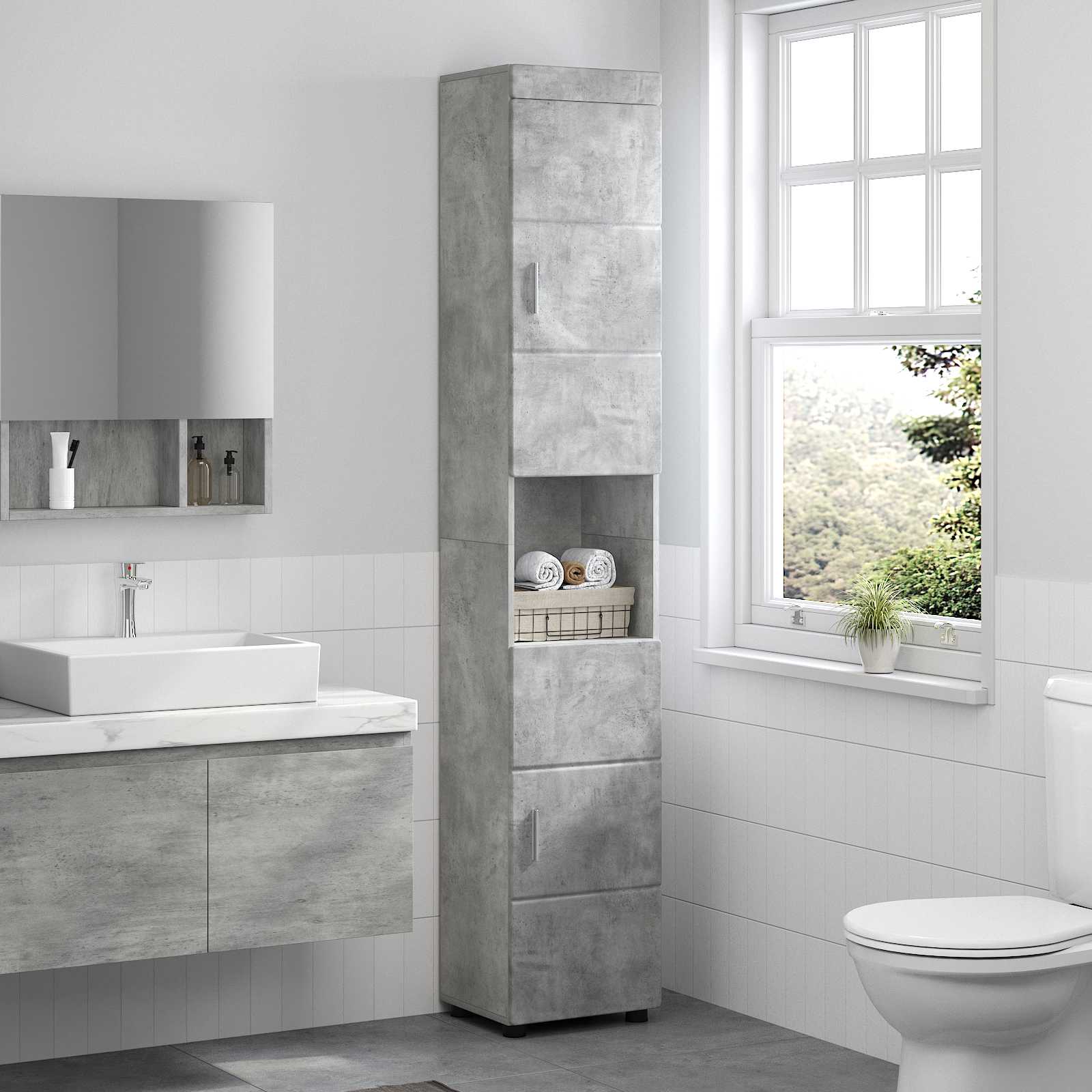Badezimmerschrank-Set TULUM Beton Grau 37 x 31,5 x 203 cm