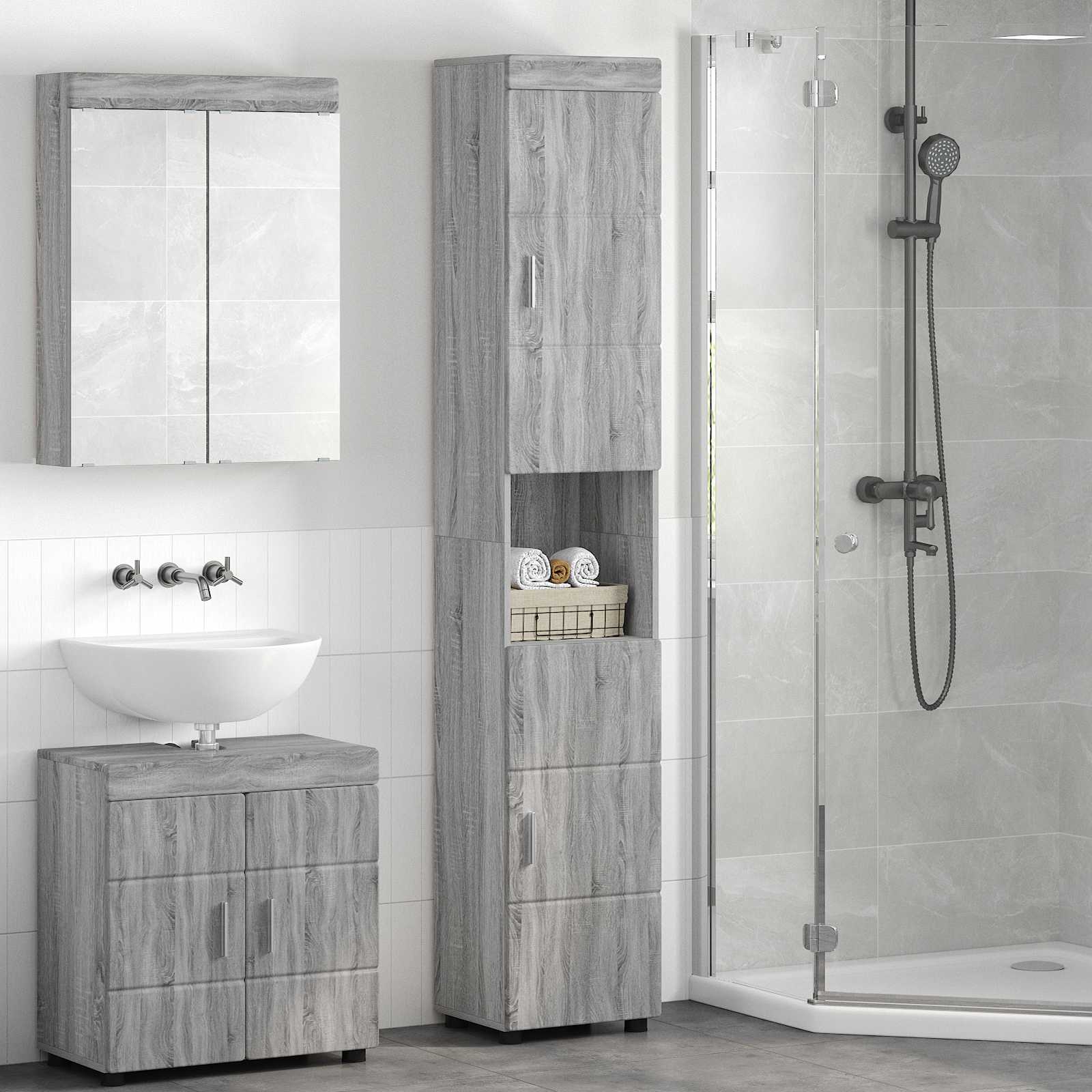Badezimmerschrank-Set TULUM Graues Sonoma 37 x 31,5 x 203 cm