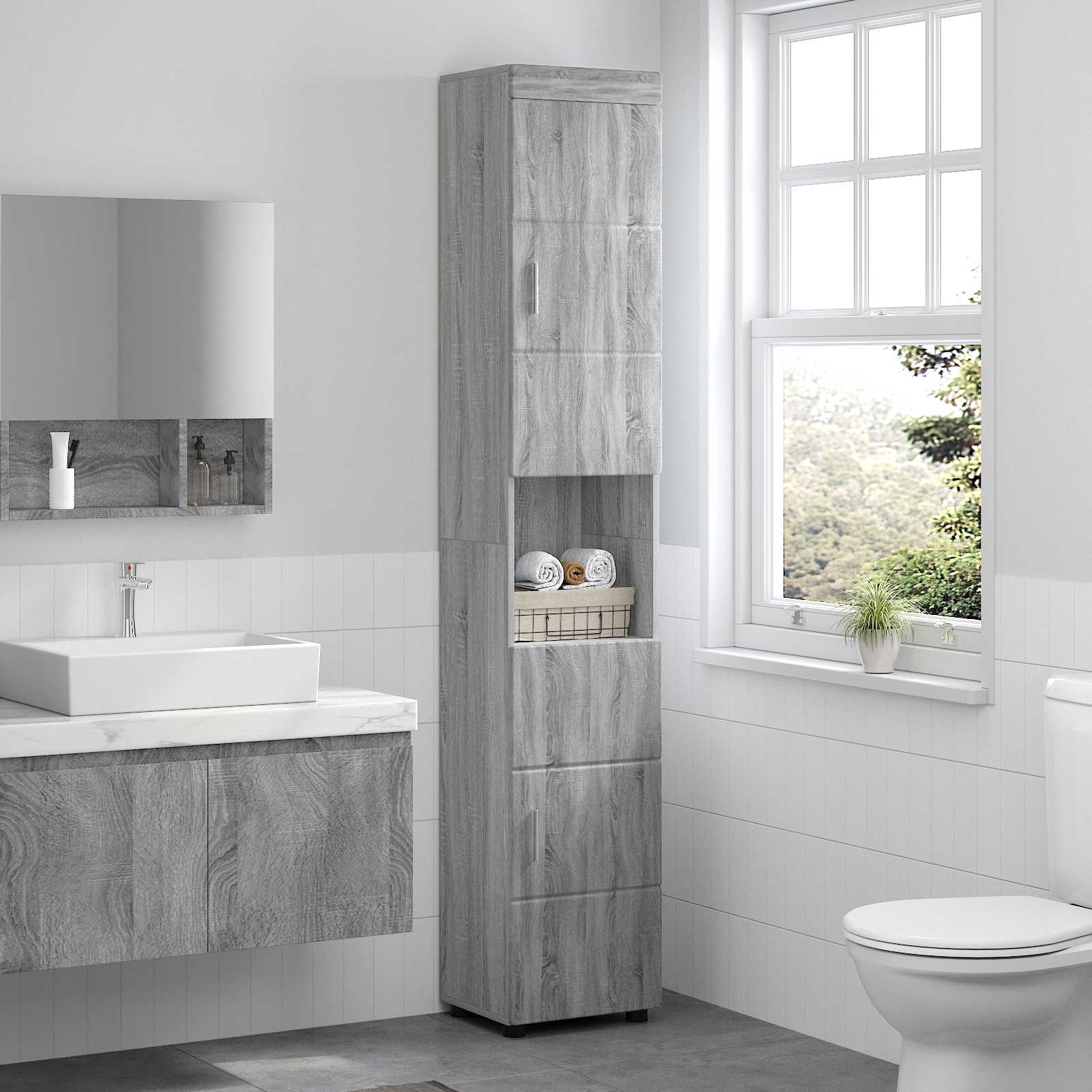 Badezimmerschrank-Set TULUM Graues Sonoma 37 x 31,5 x 203 cm