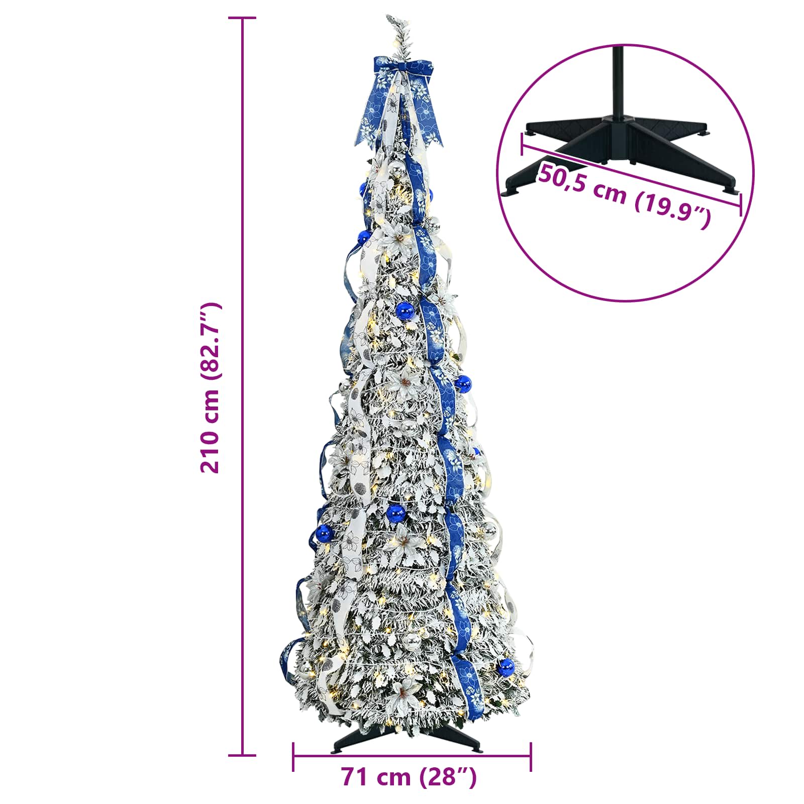 Künstlicher Weihnachtsbaum mit 200 LEDs Weiß 210 cm PVC