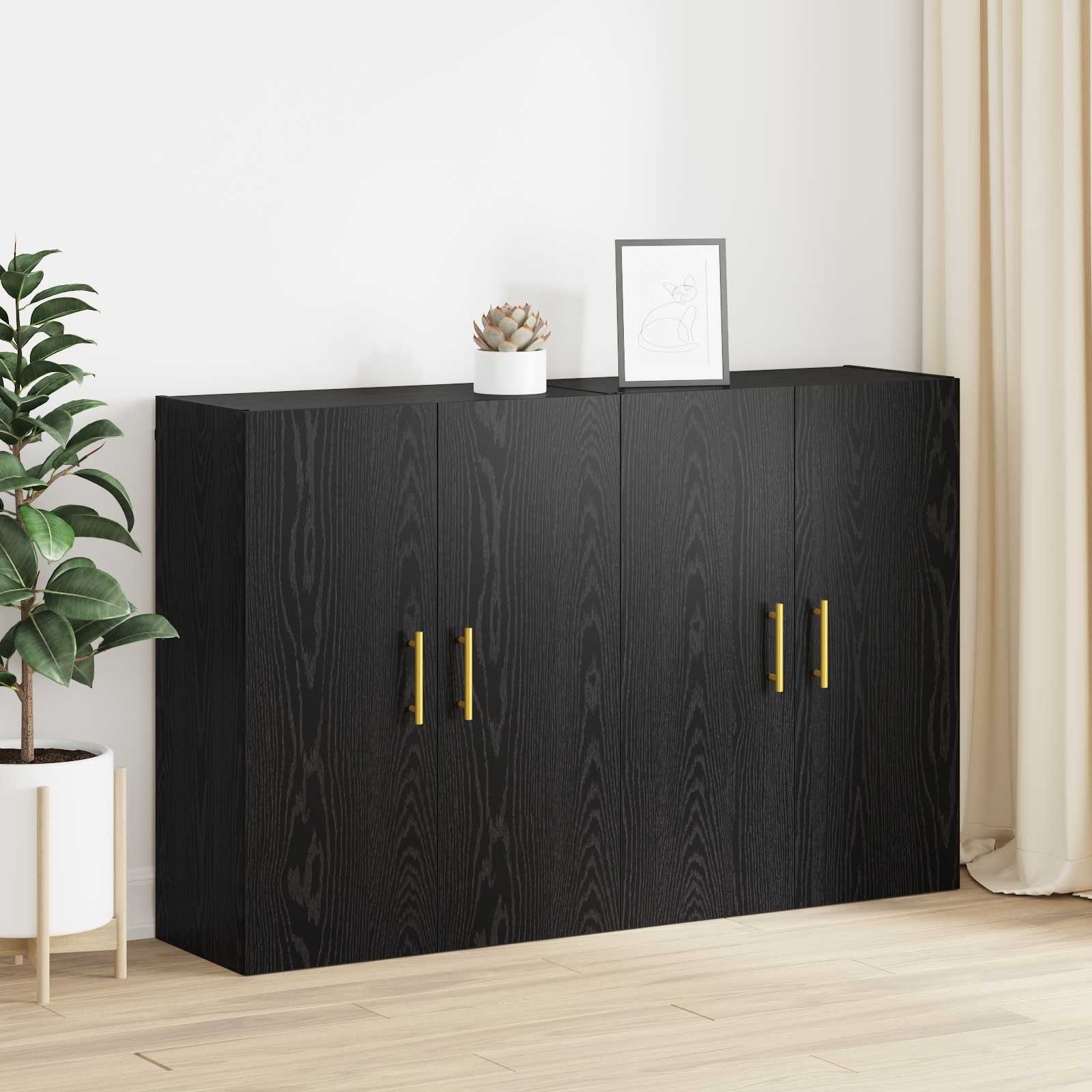 Wandschrank 2 pcs Schwarz Eichen-Optik 69,5 x 34 x 90 cm