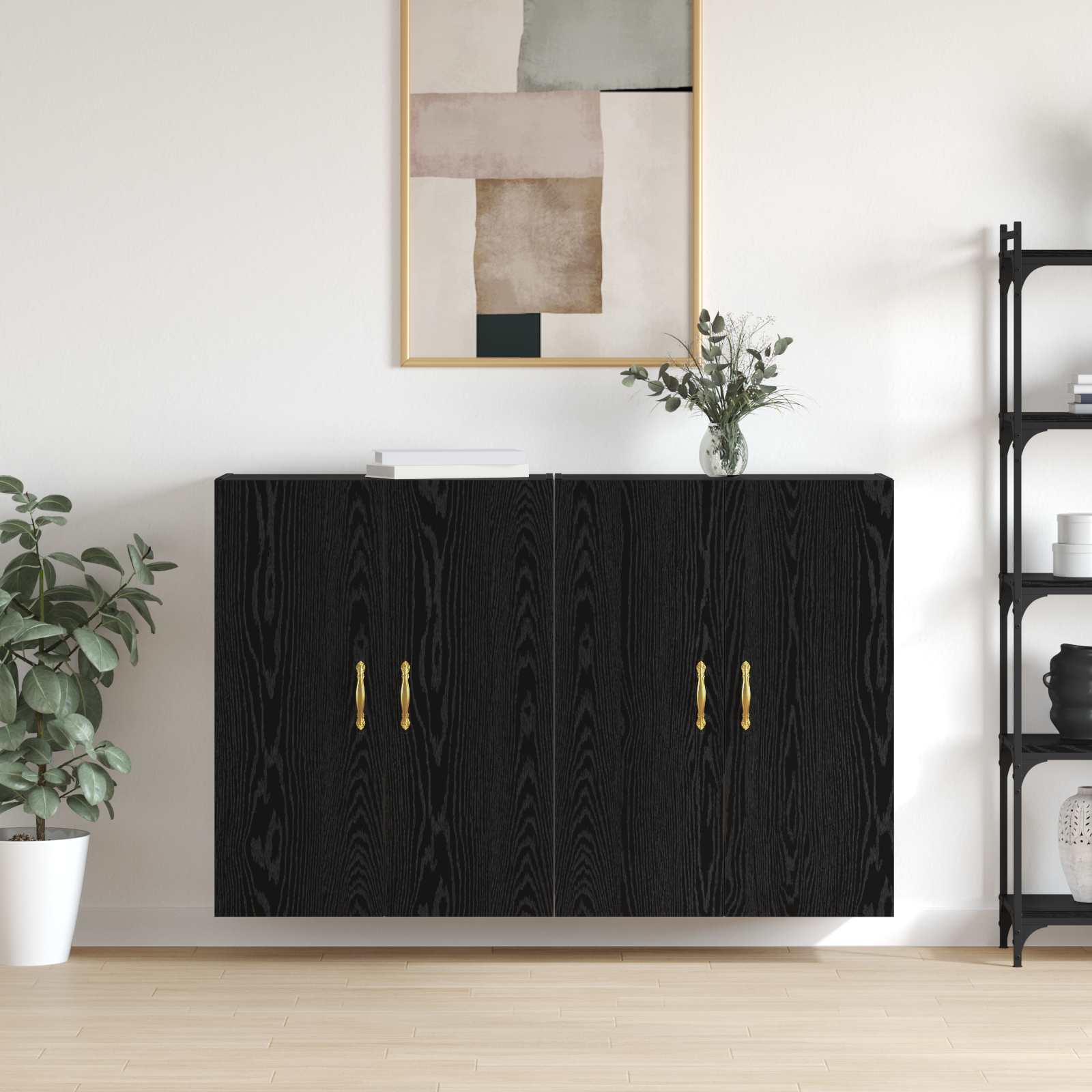 Wandschrank 2 pcs Schwarz Eichen-Optik 69,5 x 34 x 90 cm