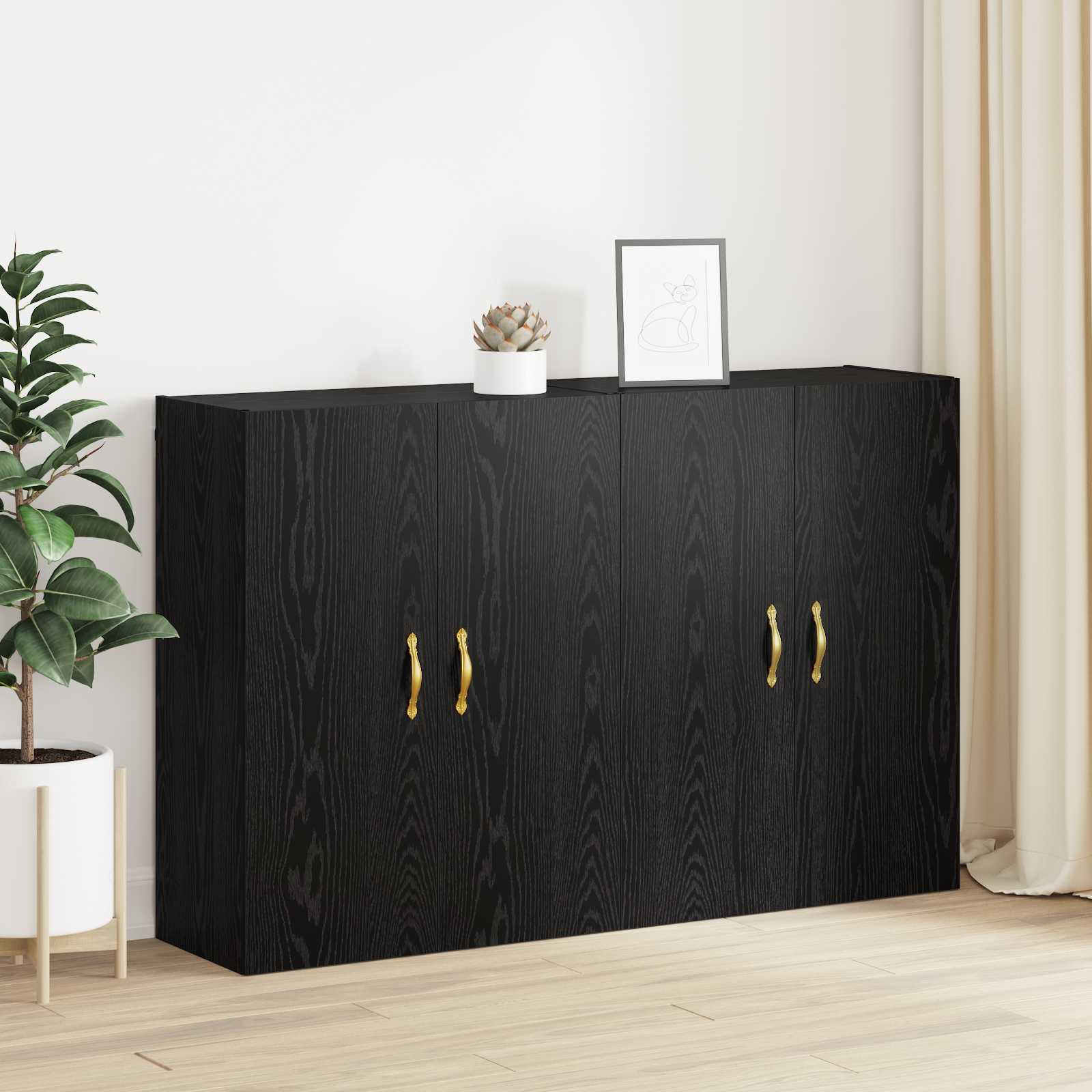 Wandschrank 2 pcs Schwarz Eichen-Optik 69,5 x 34 x 90 cm