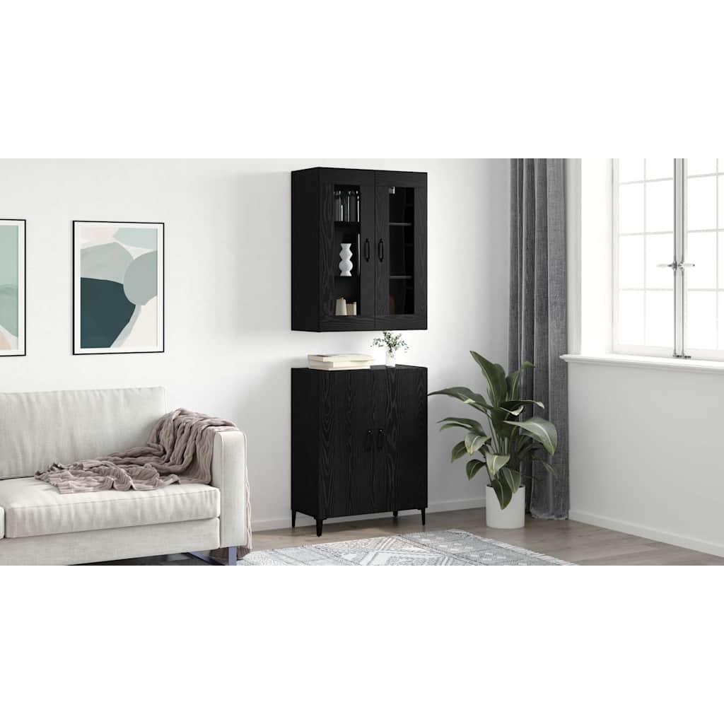 Highboard 2 pcs Schwarz Eichen-Optik Holzwerkstoff