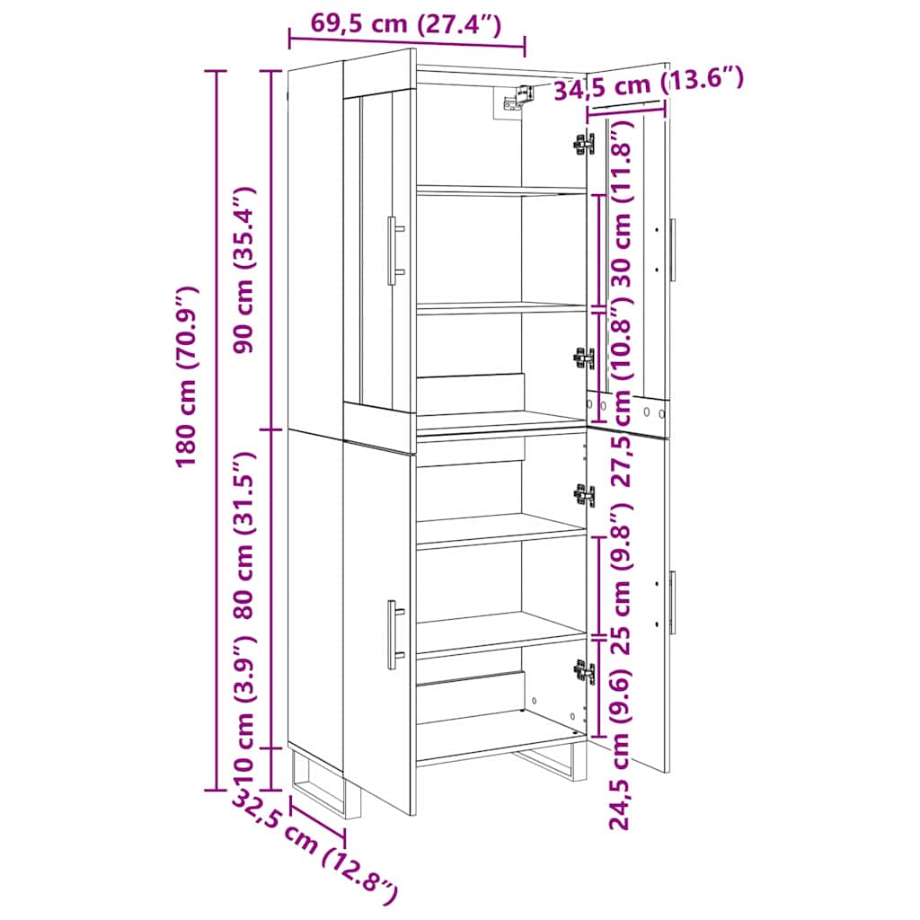Highboard 2 pcs Schwarz Eichen-Optik Holzwerkstoff