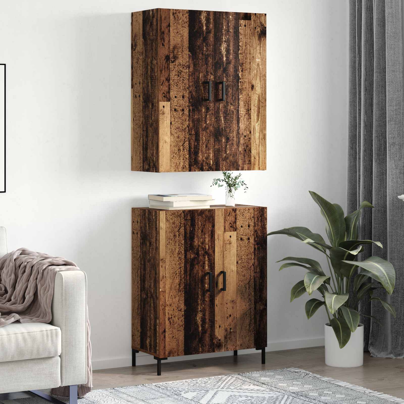 Highboard Wandmontiert Altholz 69,5 x 34 x 180 cm Holzwerkstoff