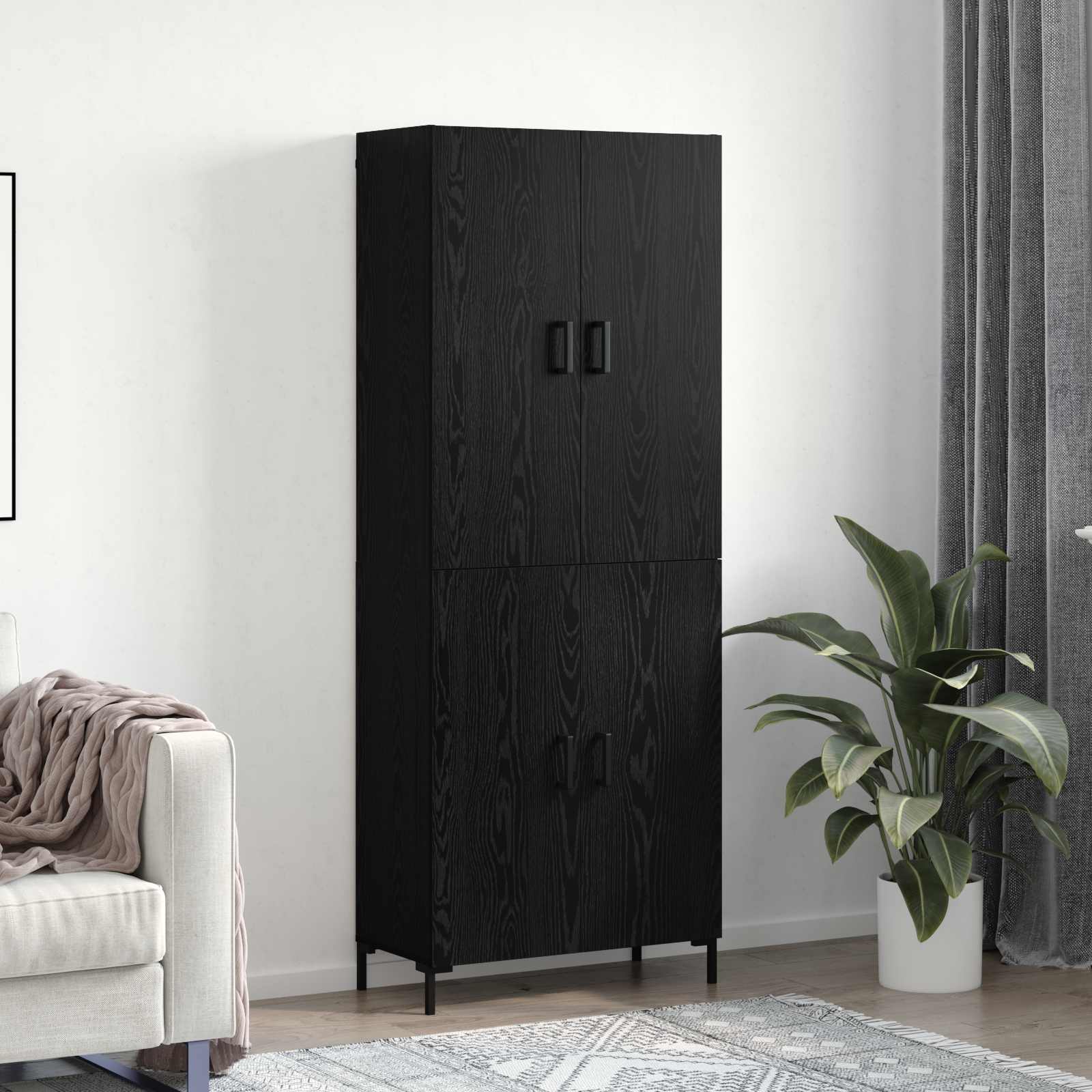 Highboard Schwarz Eichen-Optik 69,5 x 34 x 180 cm Holzwerkstoff
