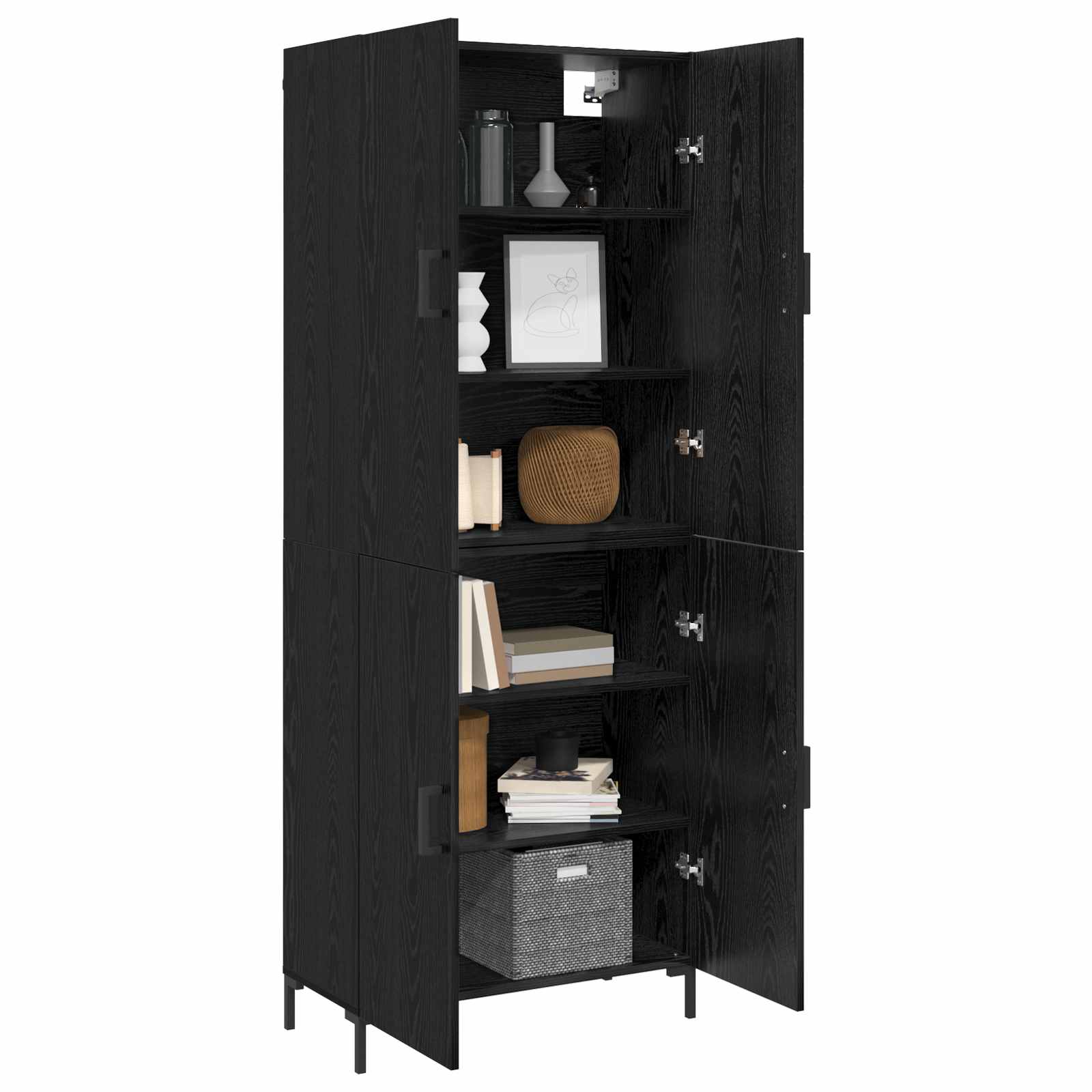 Highboard Schwarz Eichen-Optik 69,5 x 34 x 180 cm Holzwerkstoff