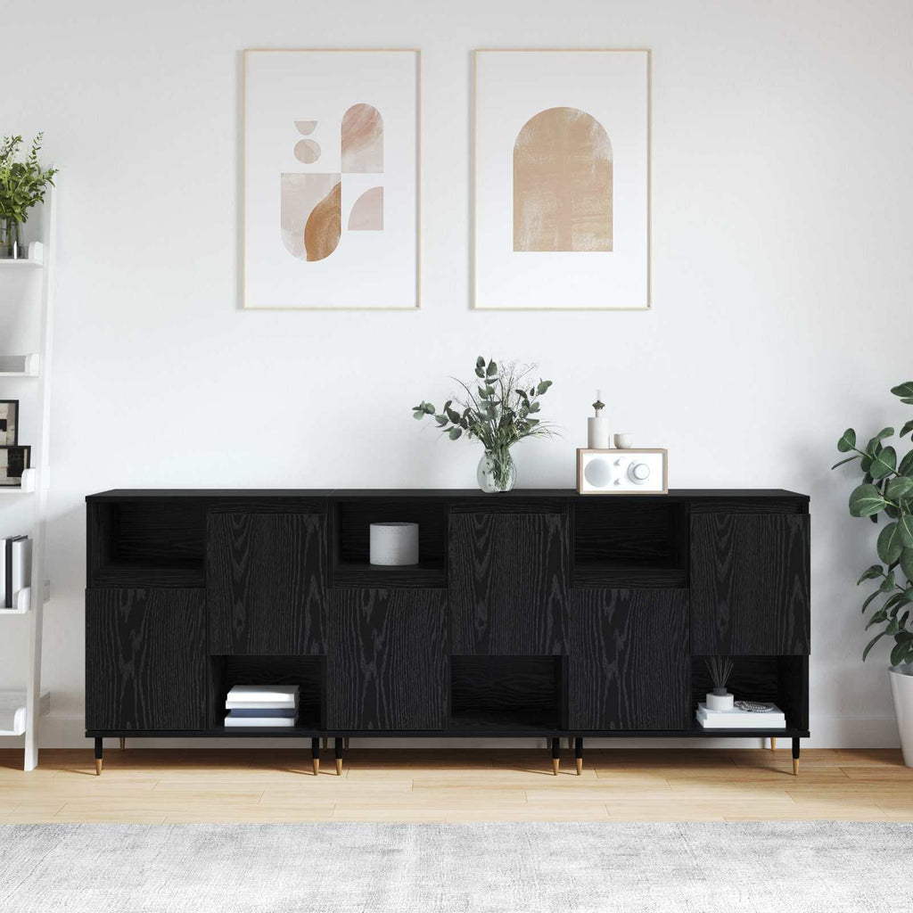 Sideboards 3 pcs Schwarz Eichen-Optik