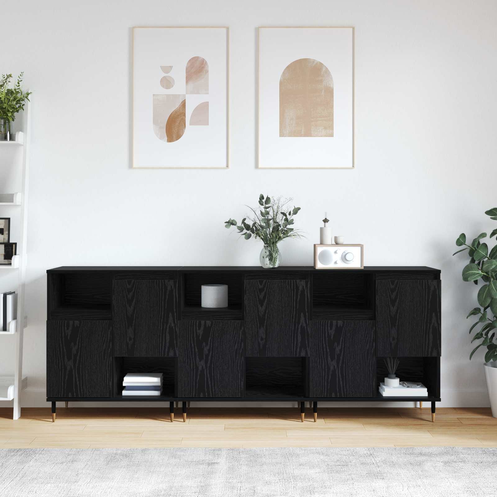 Sideboards 3 pcs Schwarz Eichen-Optik
