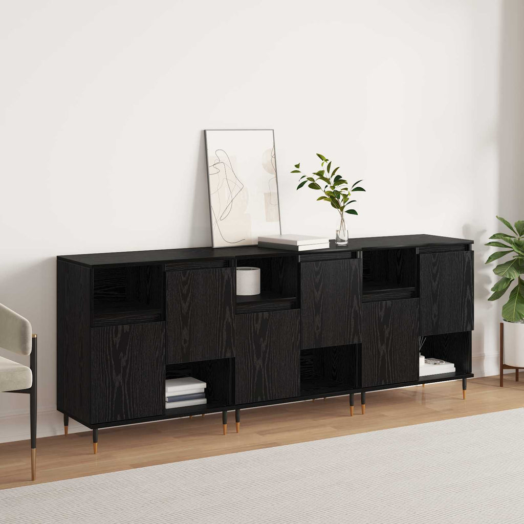 Sideboards 3 pcs Schwarz Eichen-Optik