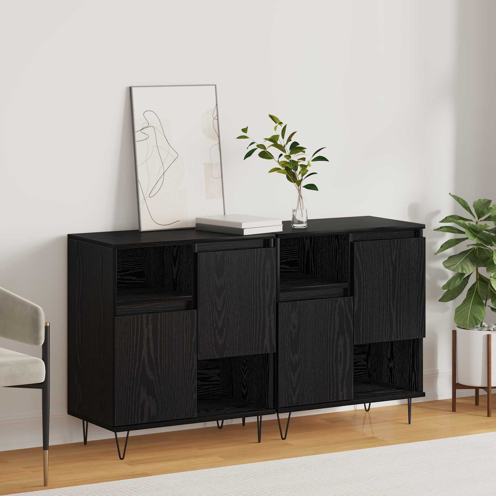 Sideboard 2 pcs Schwarz Eichen-Optik 60 x 35 x 70 cm