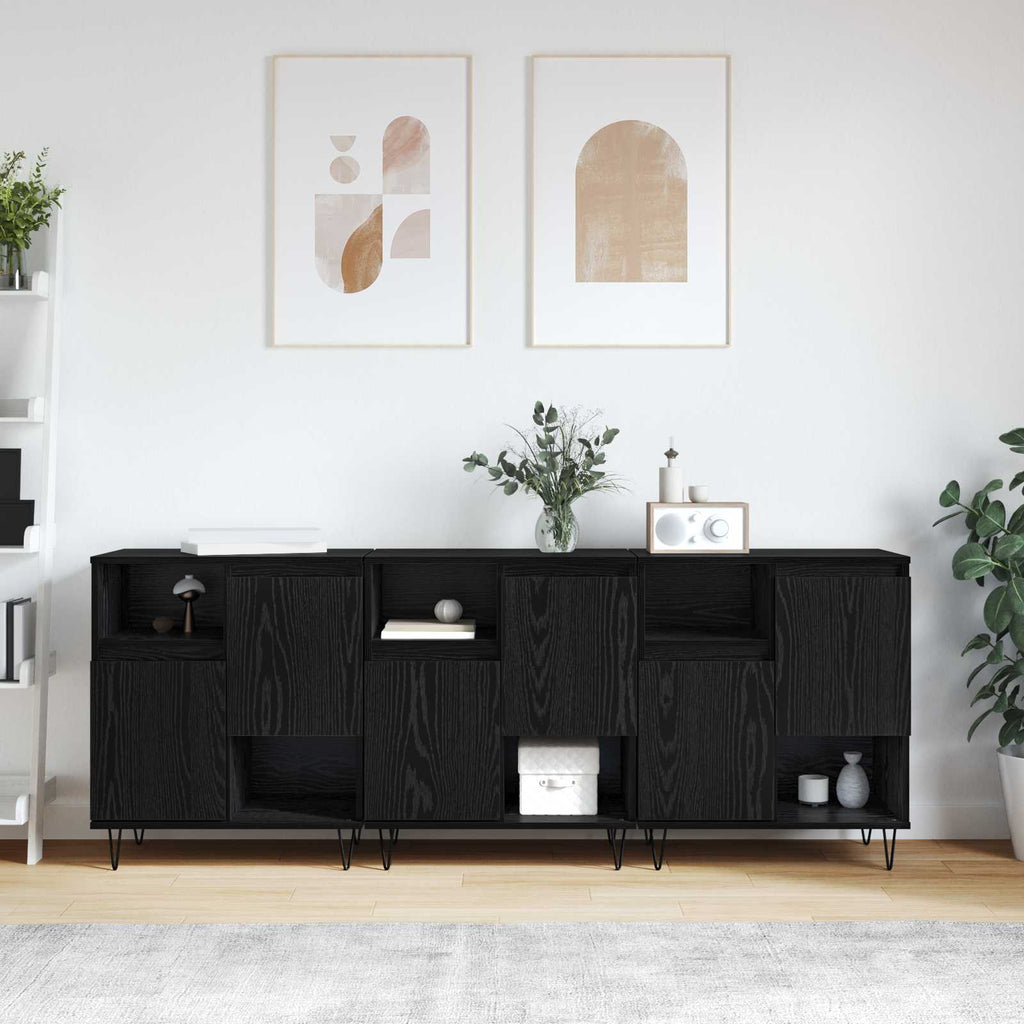 Sideboard 3 pcs Schwarz Eichen-Optik 60 x 35 x 70 cm