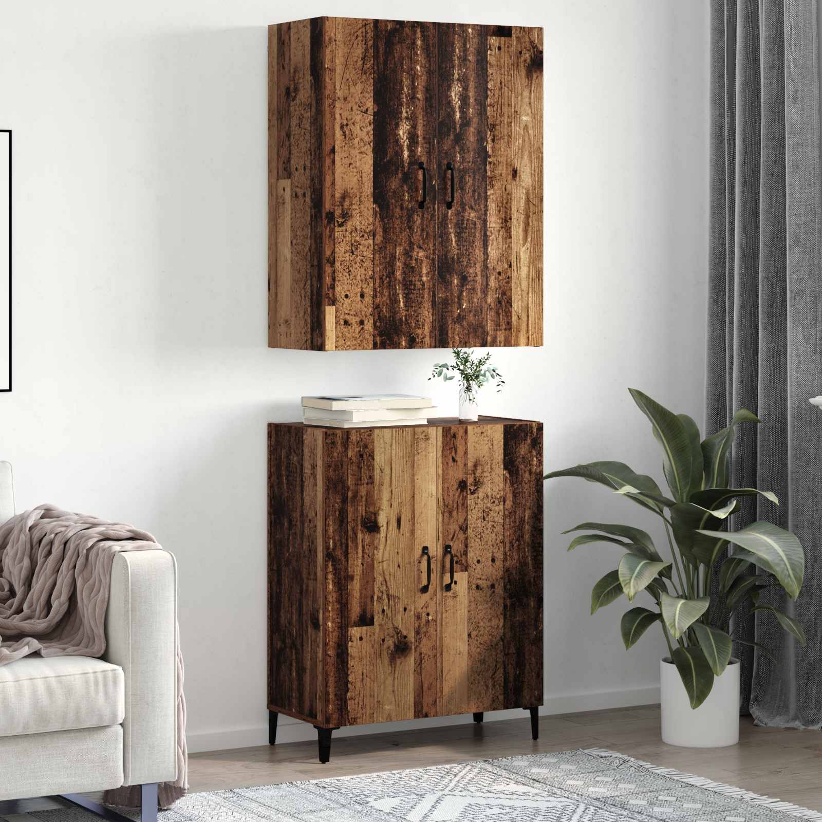 Highboard 2 pcs Altholz Holzwerkstoff
