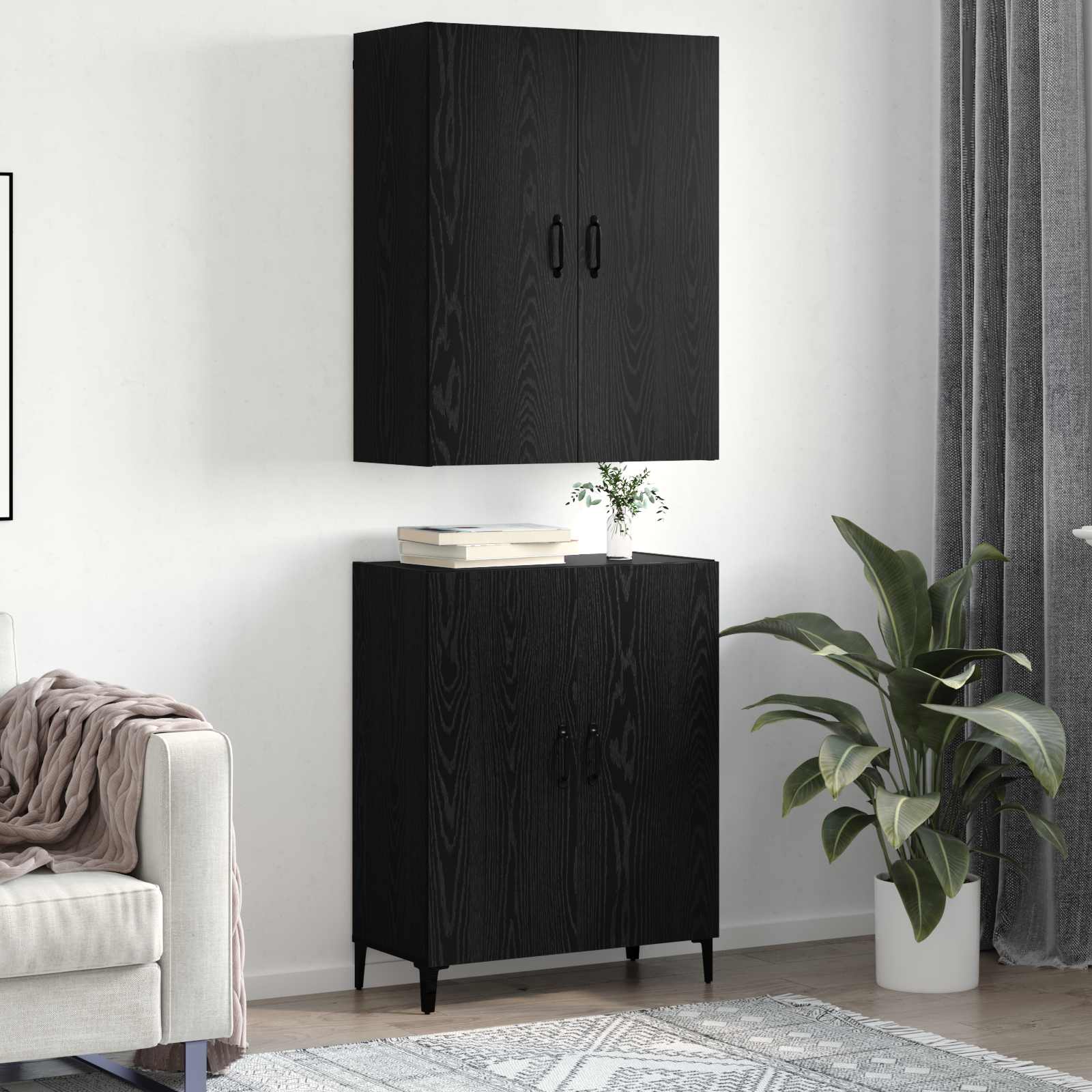 Highboard 2 pcs Schwarz Eichen-Optik Holzwerkstoff