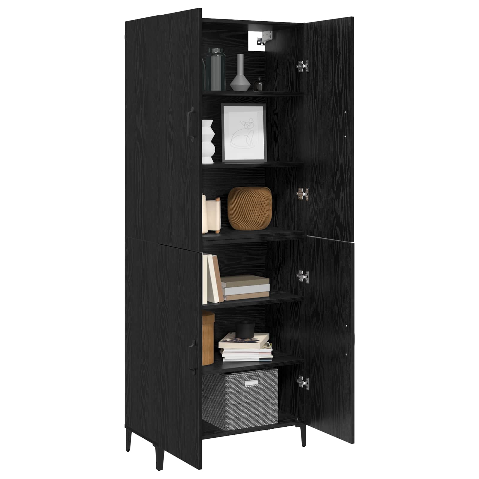 Highboard 2 pcs Schwarz Eichen-Optik Holzwerkstoff