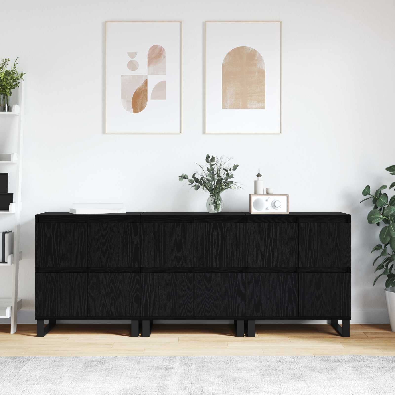Sideboard 3 pcs Schwarz Eichen-Optik 60 x 35 x 70 cm