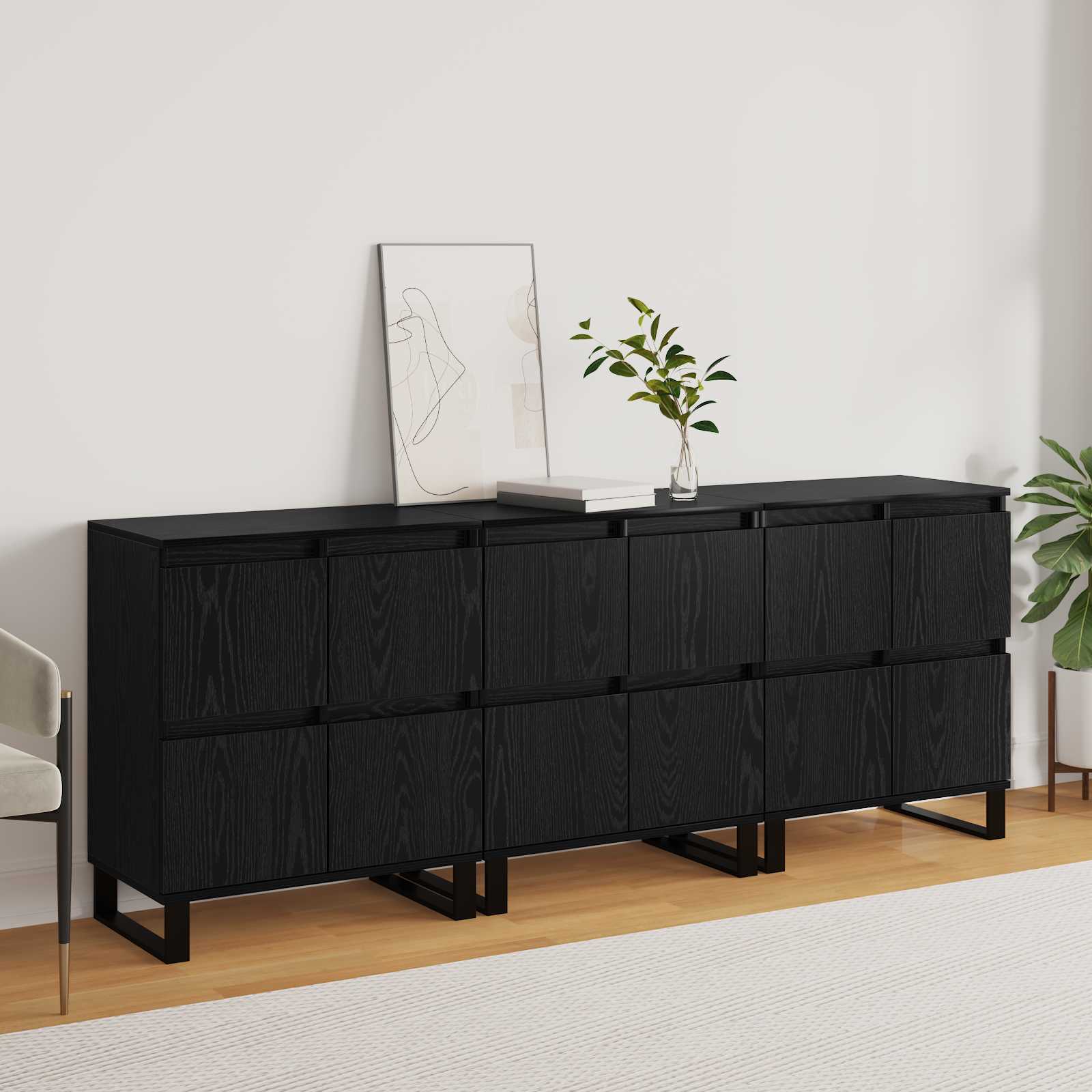 Sideboard 3 pcs Schwarz Eichen-Optik 60 x 35 x 70 cm