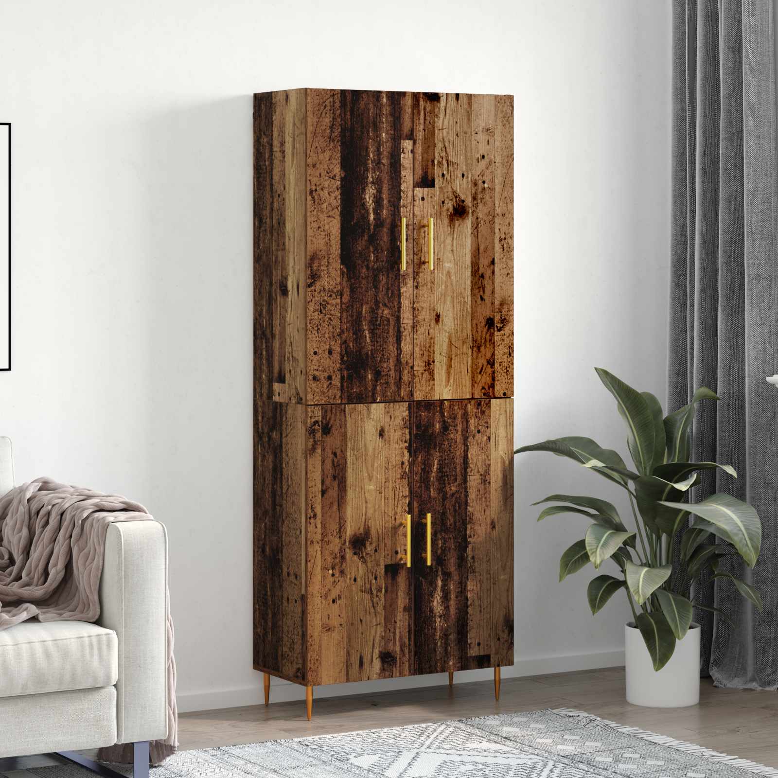 Highboard Wandmontiert Altholz 69,5 x 34 x 180 cm Holzwerkstoff
