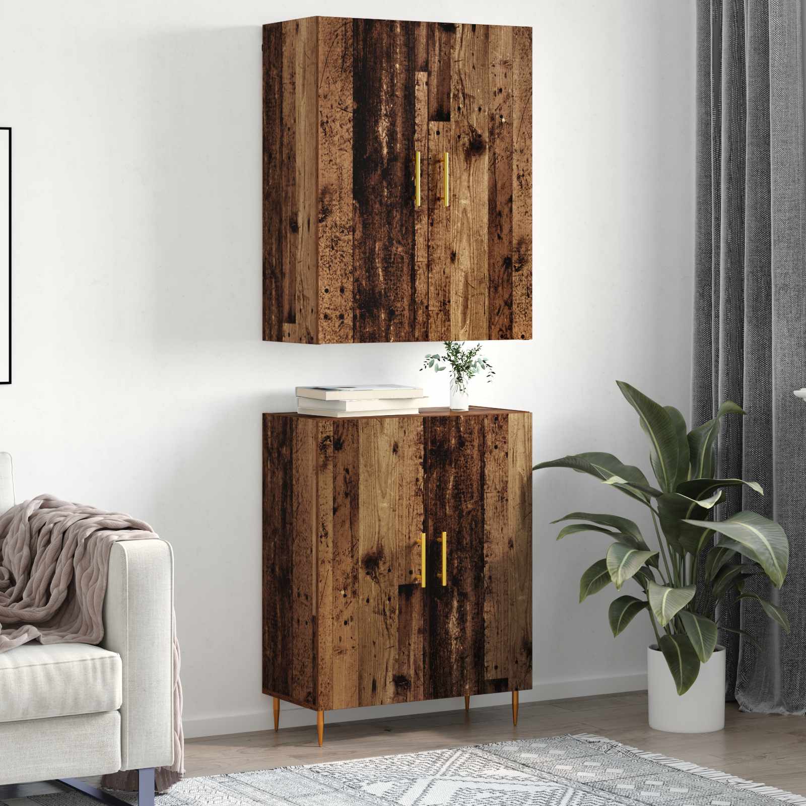Highboard Wandmontiert Altholz 69,5 x 34 x 180 cm Holzwerkstoff