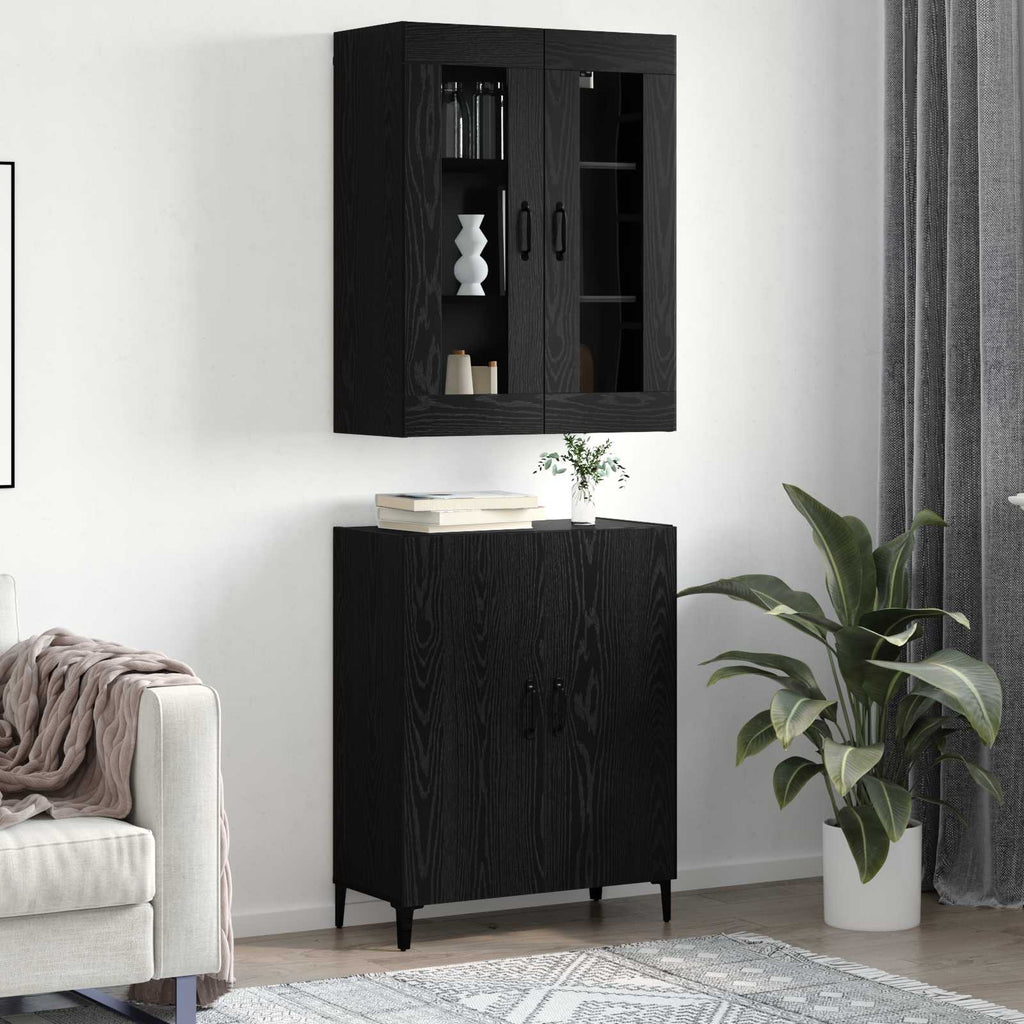 Highboard 2 pcs Schwarz Eichen-Optik Holzwerkstoff