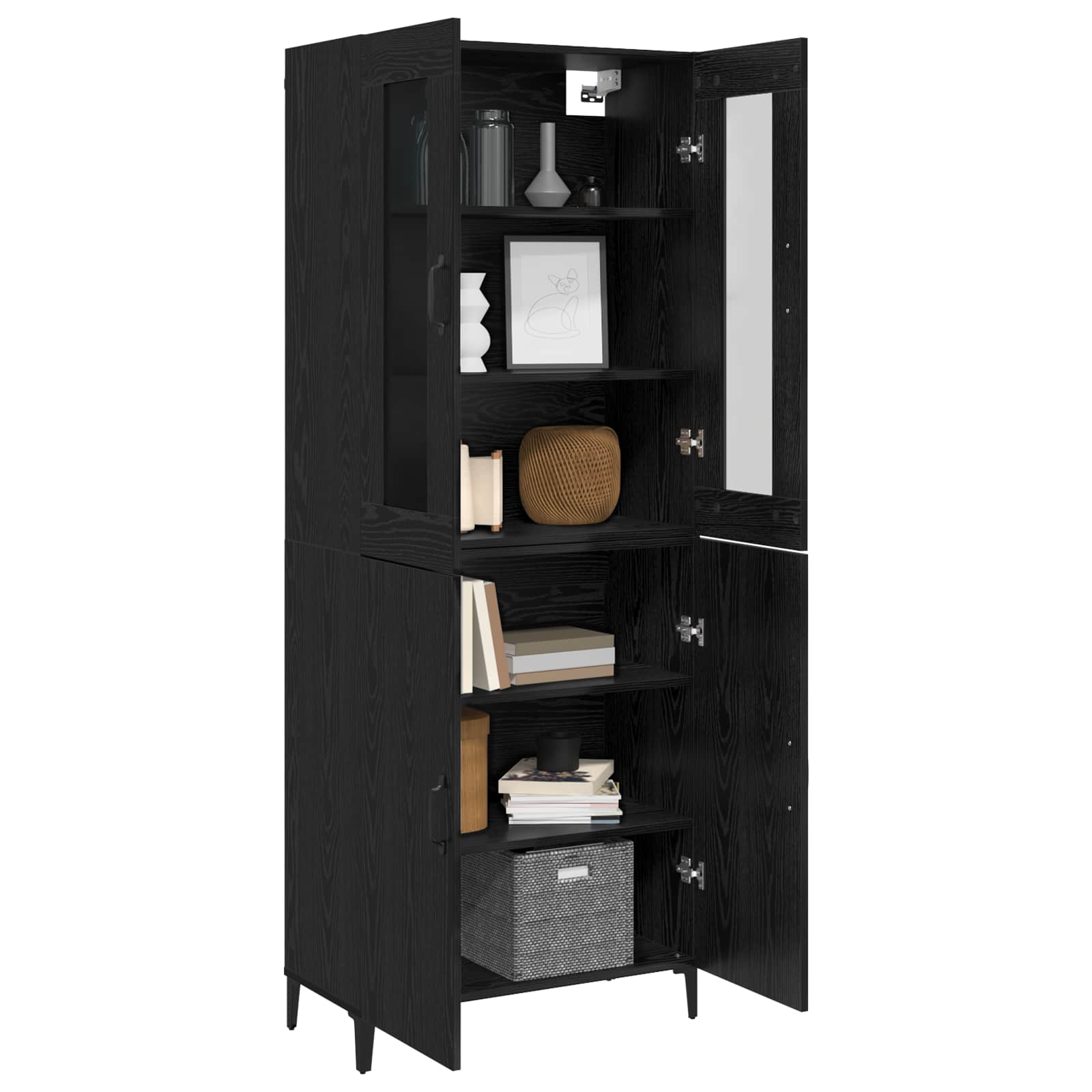 Highboard 2 pcs Schwarz Eichen-Optik Holzwerkstoff