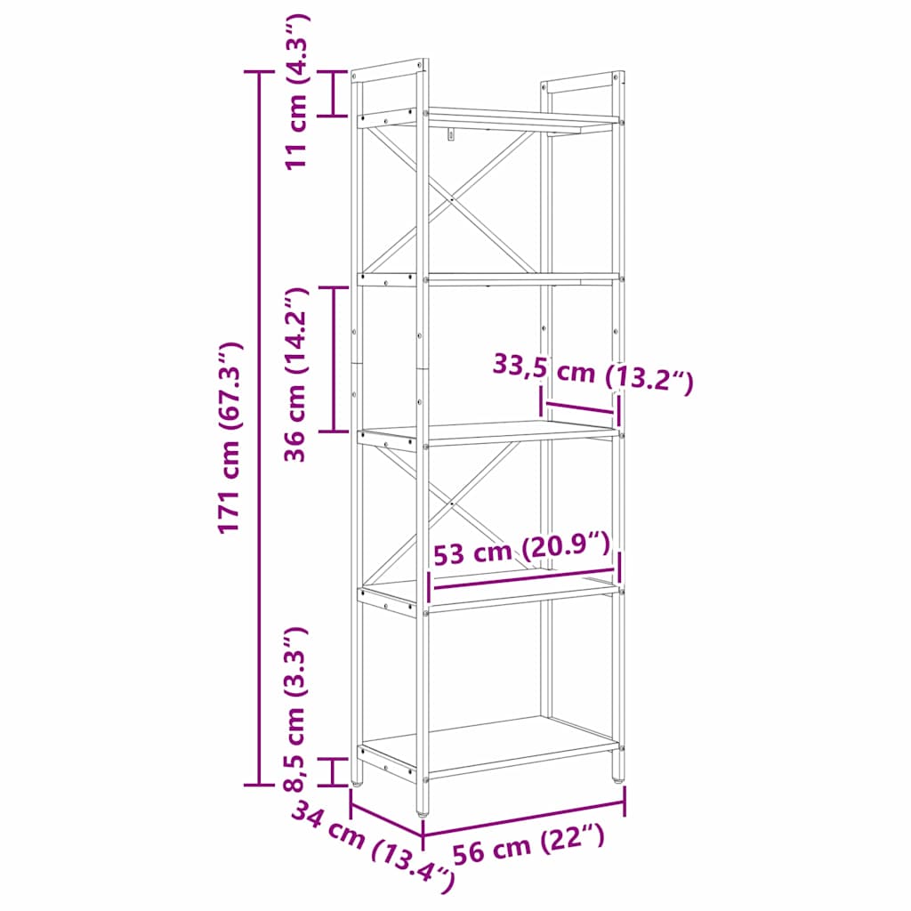 Bücherregal Geräucherte Eiche 56 x 34 x 171 cm Holzwerkstoff