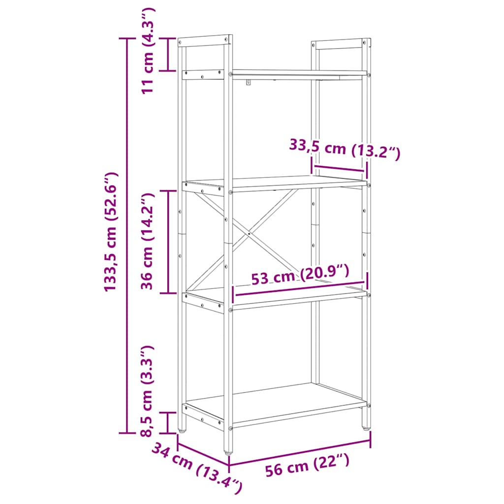 Bücherregal Geräucherte Eiche 56 x 34 x 133,5 cm Holzwerkstoff