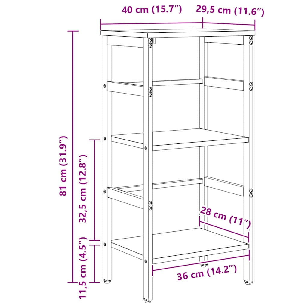 Bücherregal Schwarz Eichen-Optik 40 x 29,5 x 81 cm