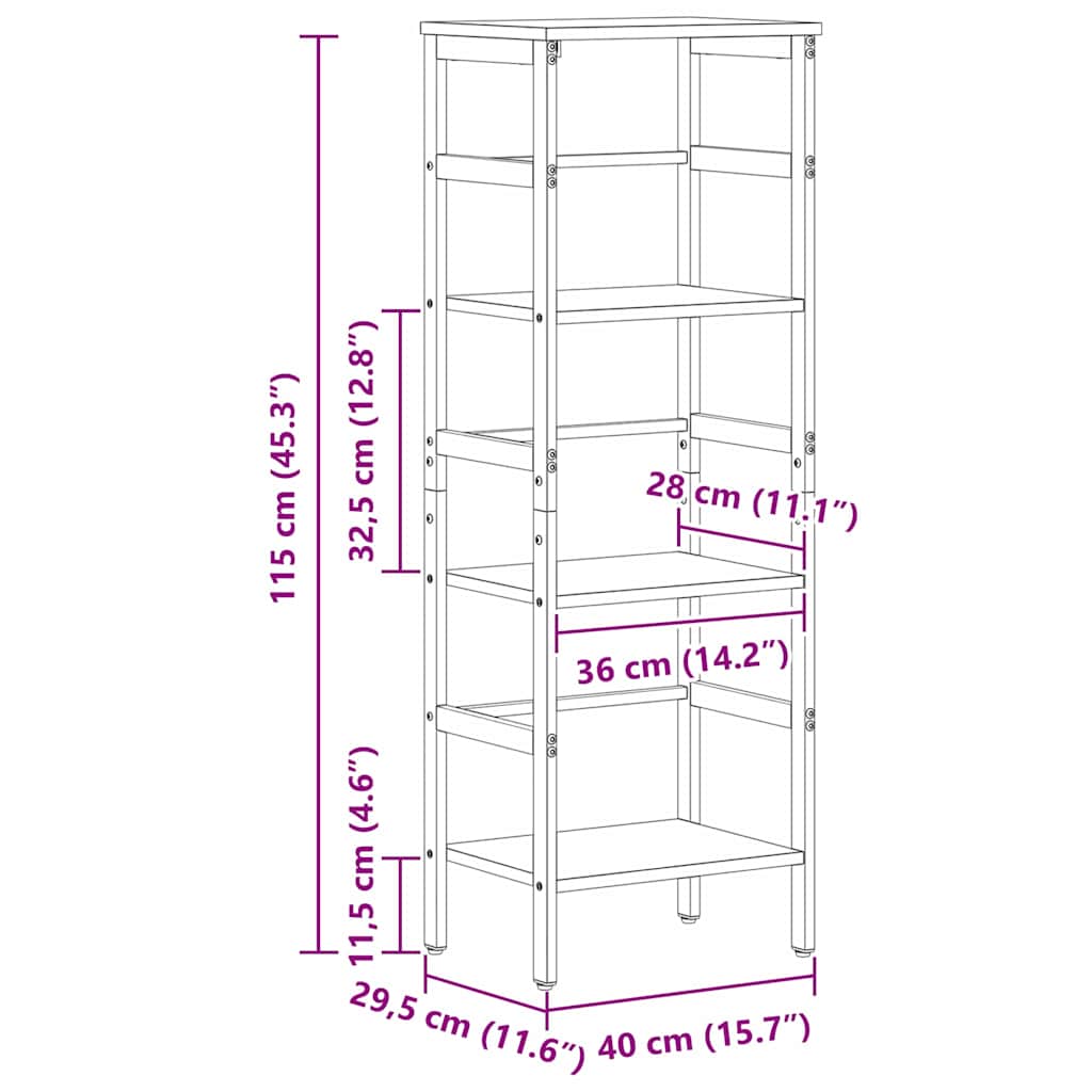 Bücherregal Schwarz Eichen-Optik 40 x 29,5 x 115 cm