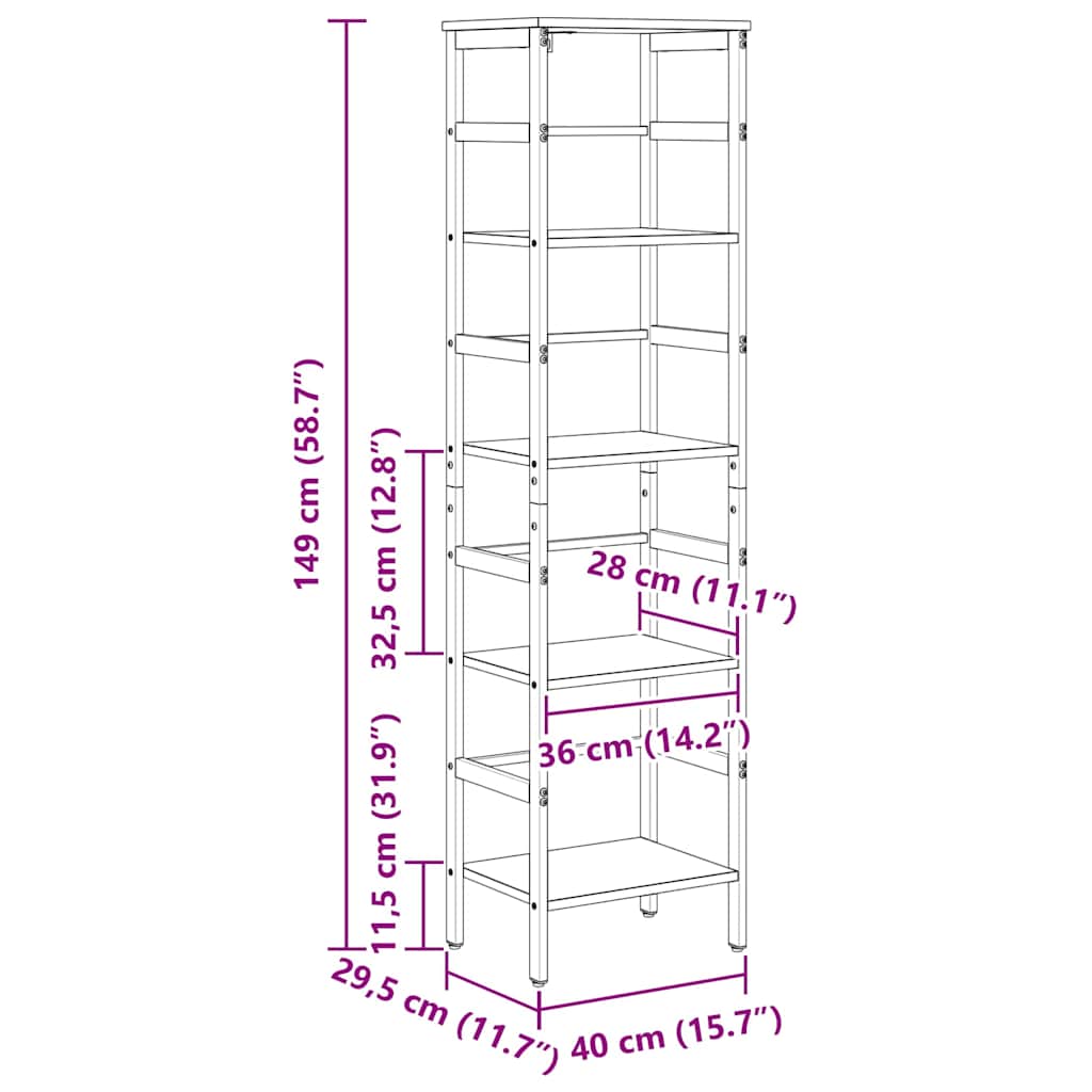Bücherregal Schwarz Eichen-Optik 40 x 29,5 x 149 cm