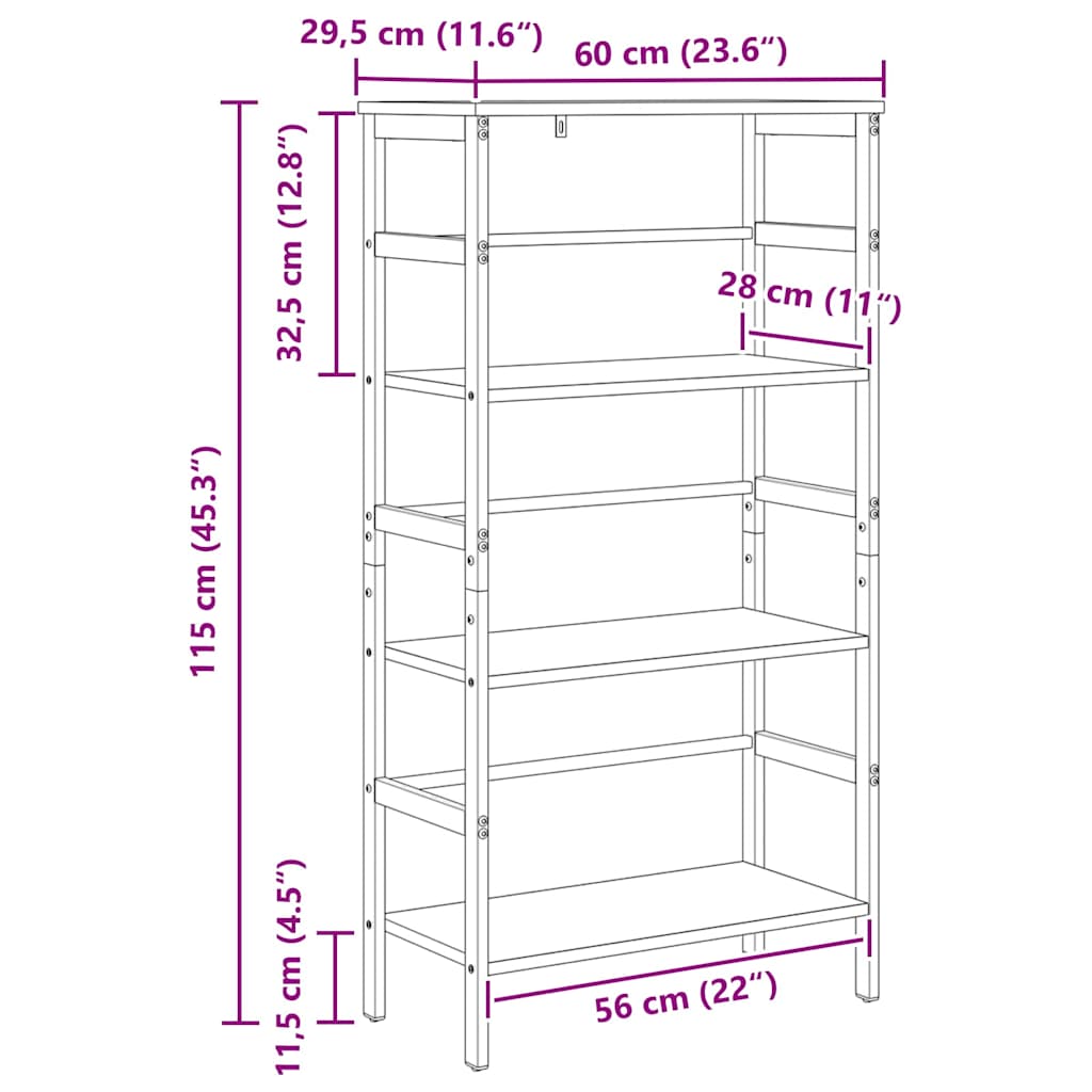 Bücherregal Geräucherte Eiche 60 x 29,5 x 115 cm Holzwerkstoff