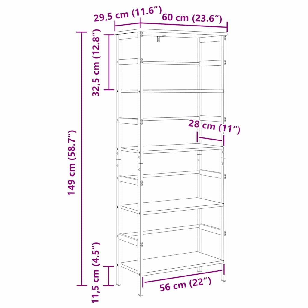 Bücherregal Sonoma-Eiche 60 x 29,5 x 149 cm Holzwerkstoff