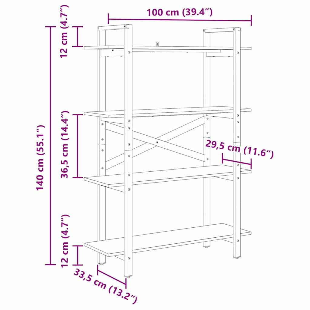 Bücherregal Graues Sonoma 100 x 33,5 x 140 cm Holzwerkstoff