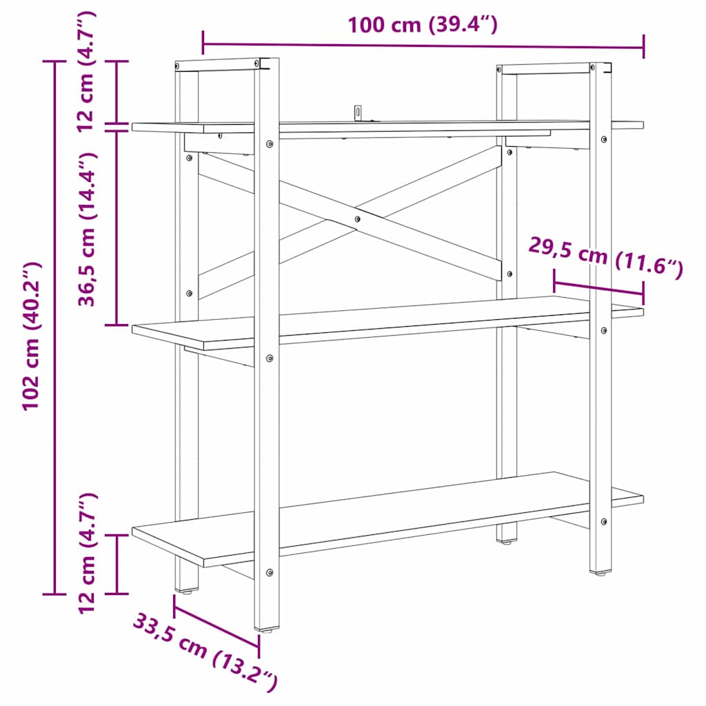 Bücherregal Altholz 100 x 33,5 x 102 cm Holzwerkstoff