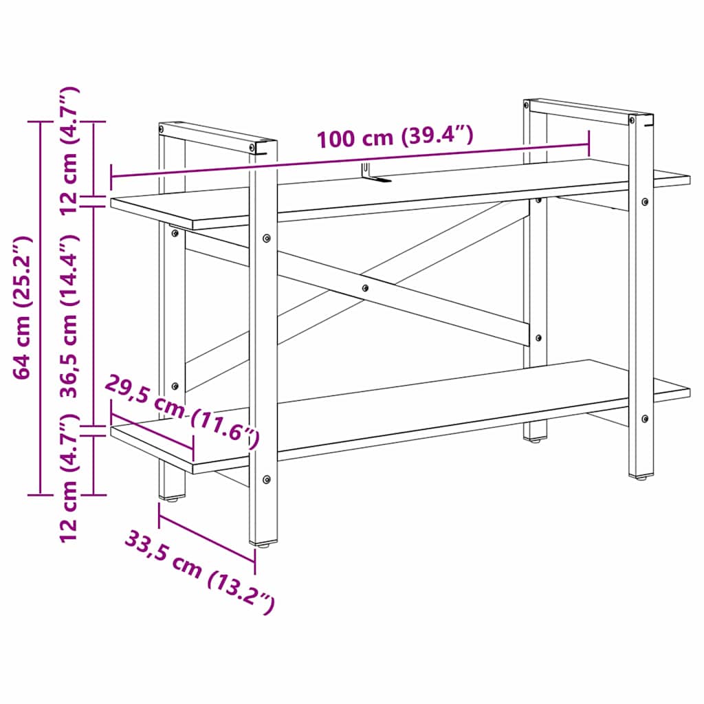 Bücherregal Graues Sonoma 100 x 33,5 x 64 cm Holzwerkstoff