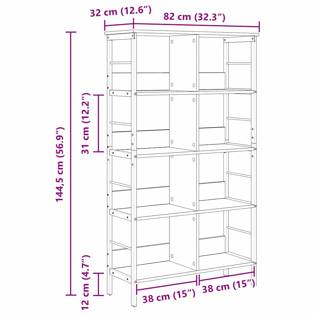 Bücherregal Graues Sonoma 82 x 32 x 144,5 cm Holzwerkstoff