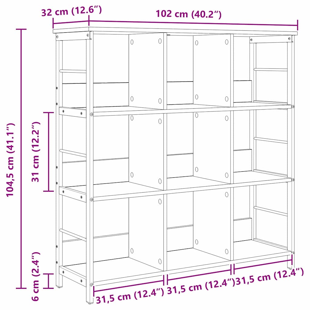 Bücherregal Schwarz Eichen-Optik 102 x 32 x 104,5 cm