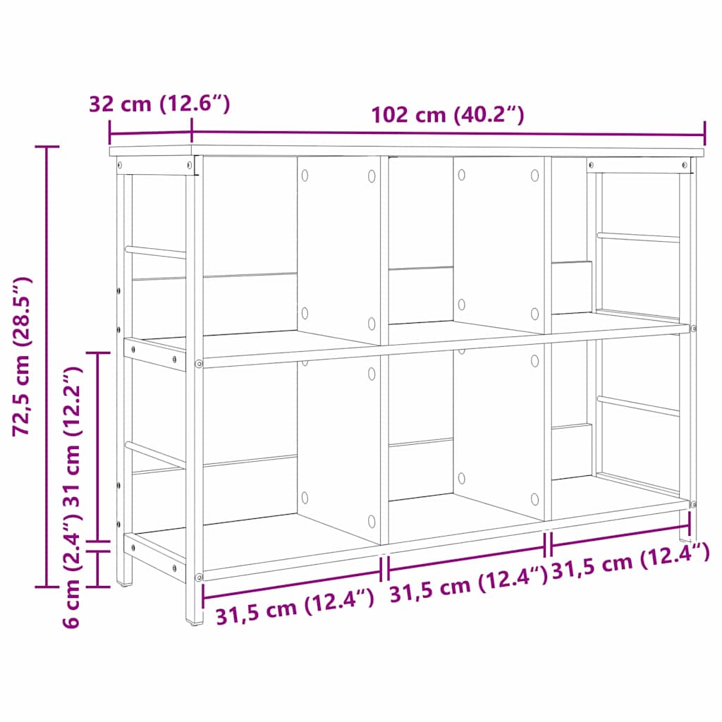 Bücherregal Graues Sonoma 102 x 32 x 72,5 cm Holzwerkstoff