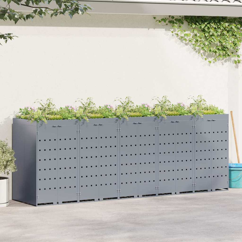 Wagenmüllbehälter für 5 Behälter Hellgrau 340 x 77,5 x 121,5 cm