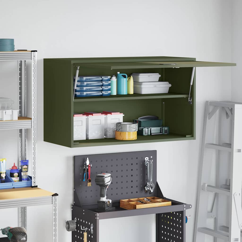 Wandschrank für die Garage mit Gasdrucklift-Tür Olivgrün