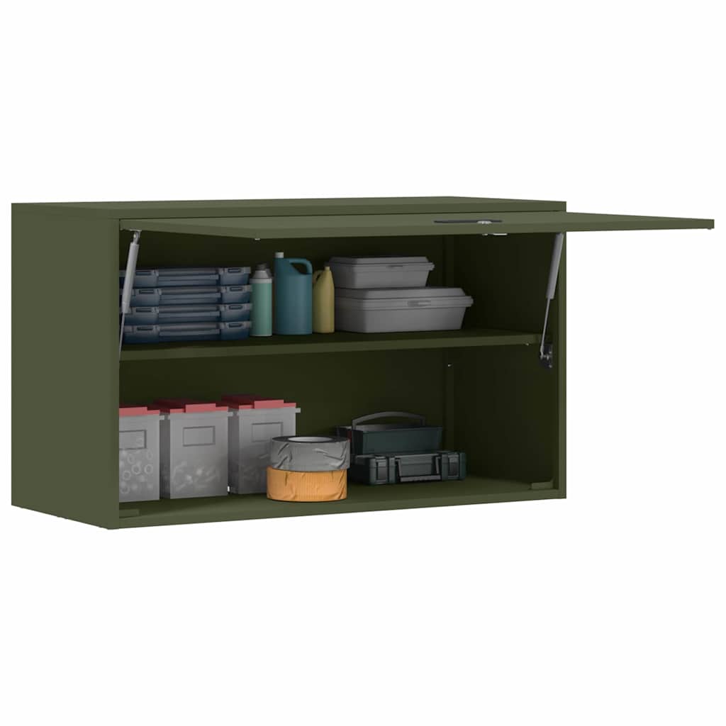 Wandschrank für die Garage mit Gasdrucklift-Tür Olivgrün