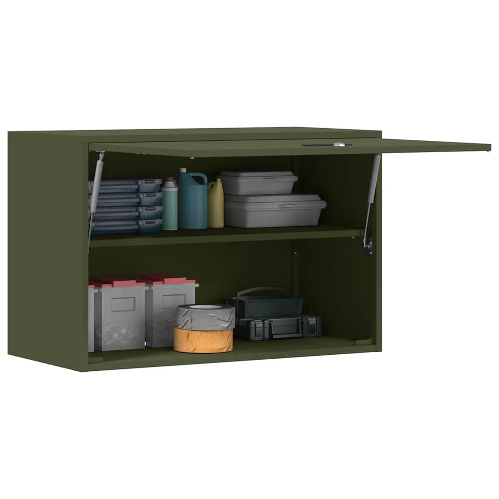 Wandschrank für die Garage mit Gasdrucklift-Tür Olivgrün